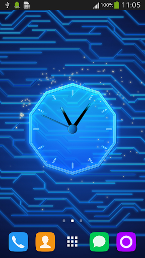 Neon Circuit Clock Wallpaper