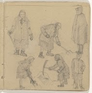 Schetsen van vrouwen aan de arbeid