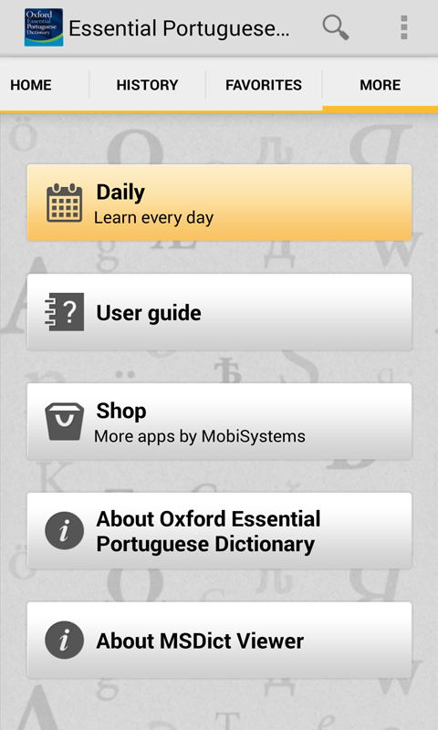 Oxford Portuguese Dictionary Screen 1