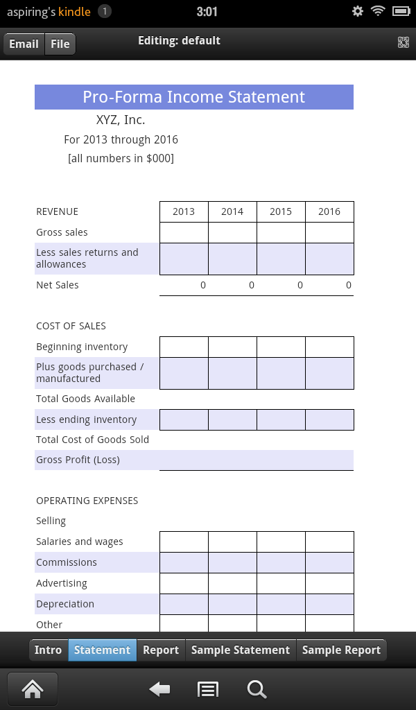 Proforma Income Statement Screen 1