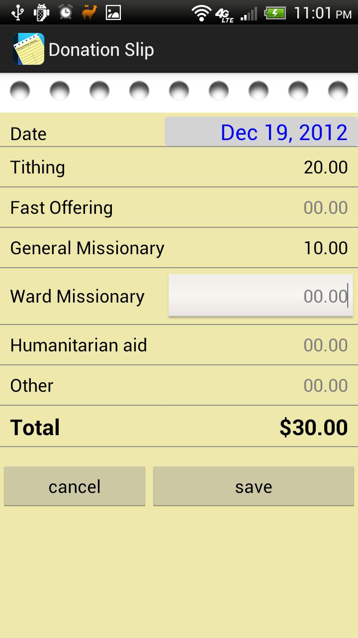 Full Tithe-LDS Tithing Tracker Screen 1
