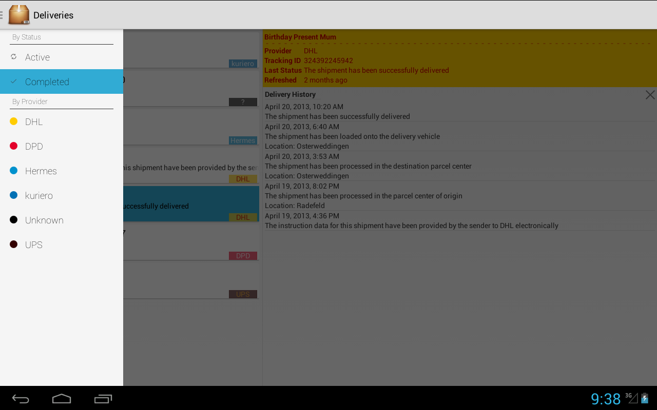 Deliveries Package Tracker - screenshot