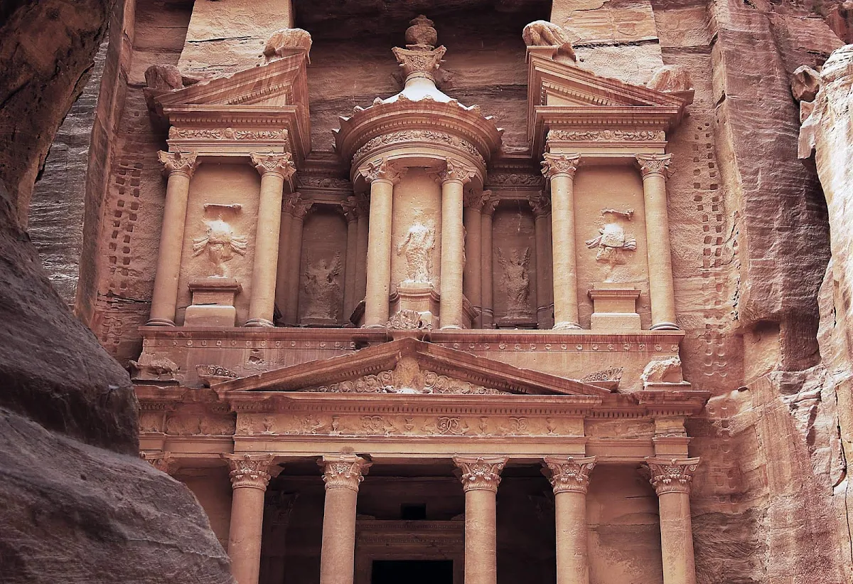 Treasury_at_Petra_Jordan - Feel like Indiana Jones when Seabourn ship docks at Petra, Jordan, and you come face to face with The Treasury, an iconic structure with intricate carvings and columns. Petra has been a UNESCO World Heritage Site since 1985.