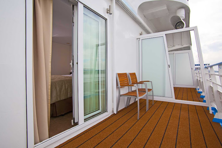 Quick access from the bedroom to a private balcony is something you'll enjoy onboard a Scenic Tsar sailing. 