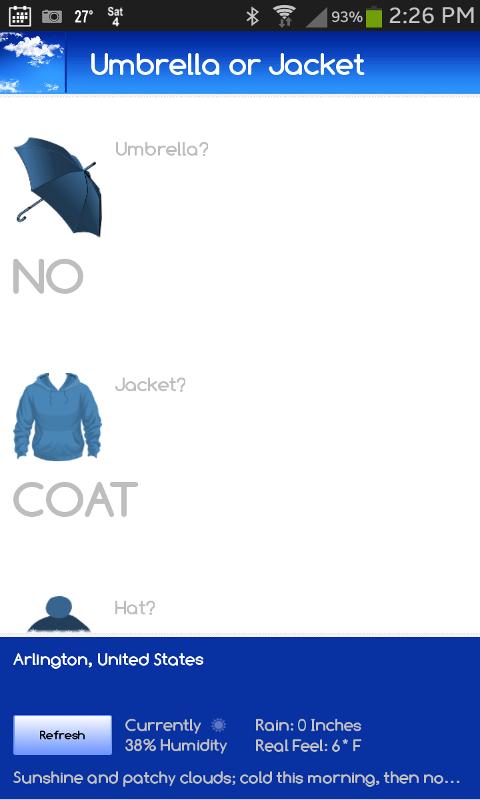 Android application Umbrella or Jacket? screenshort