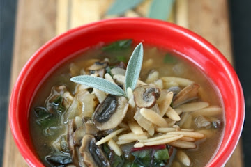 Healthy Mushroom, Orzo & Swiss Chard Soup