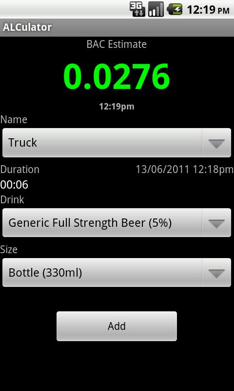 ALCulator BAC Calculator Screen 1