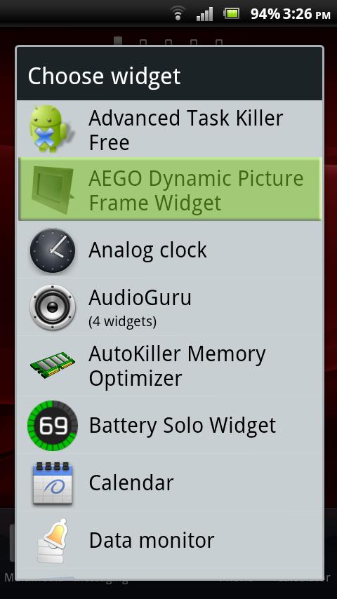 AEGO Dynam. Photo Frame Widget Screen 2