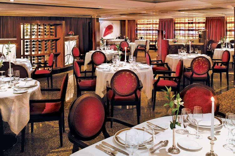 Look for local cuisine and an innovative menu of gourmet specialties at AmphorA Restaurant, the main dining room aboard Windstar Cruises' Star Pride.