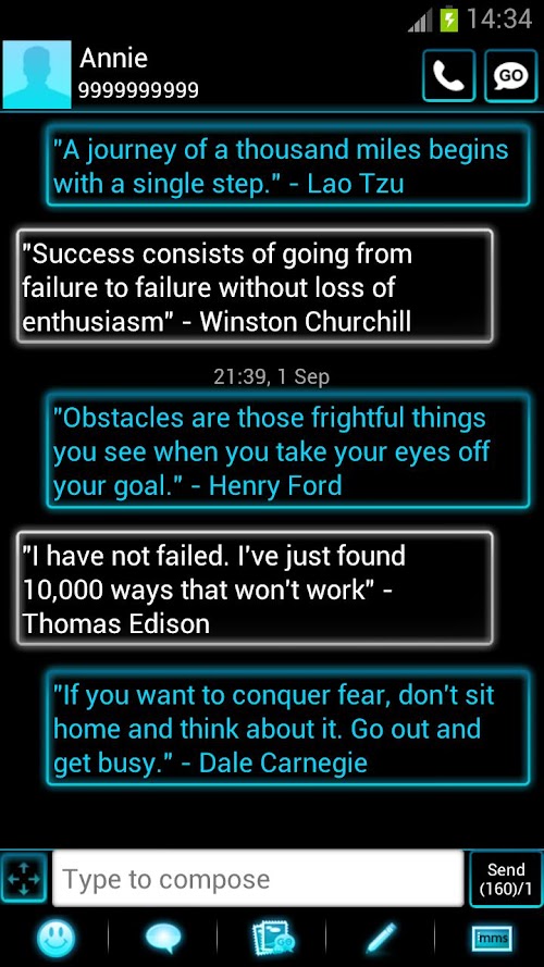 Android application GO SMS Theme Blue Neon screenshort