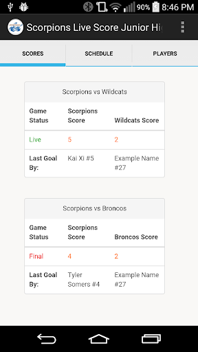 Scorpions Live Scores Jr High