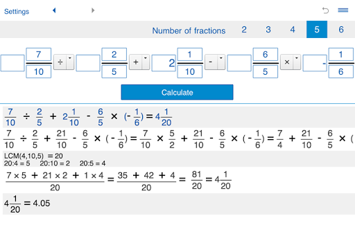 Fraction calculator XL