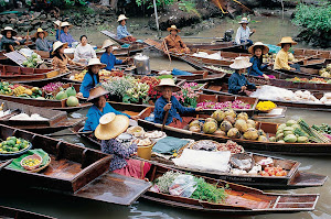 The floating market in Bangkok, Thailand.