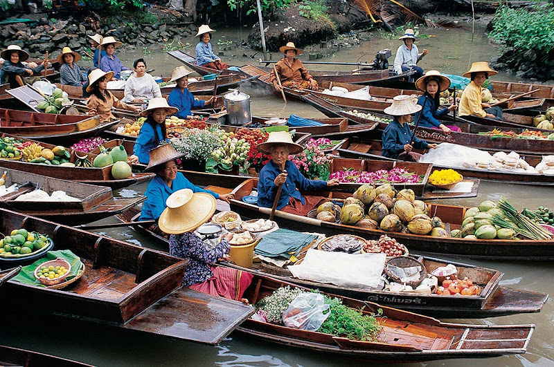 The floating market in Bangkok, Thailand.