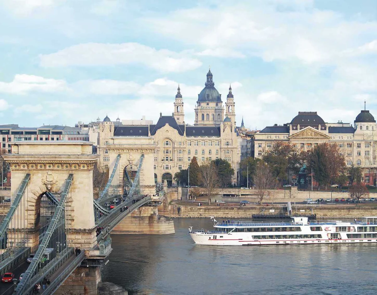 Viking-Legend-Chain-Bridge-Budapest - Discover the famed Chain Bridge spanning the Danube River and connecting eastern and western Budapest, Hungary, during your sailing aboard a Viking river ship.