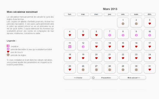 Mon calendrier menstruel pro