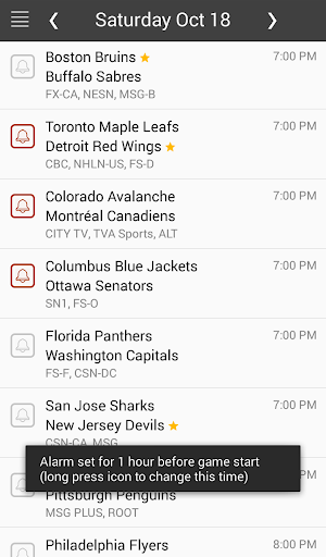 NHL Hockey Schedule Scores
