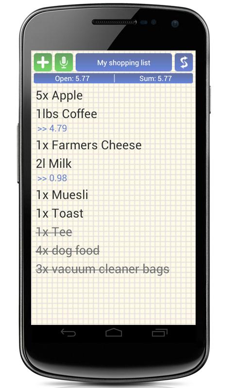 Shopping Grocery List + Widget Screen 1