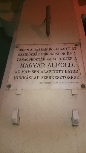 Magyar Alföld Emléktábla 