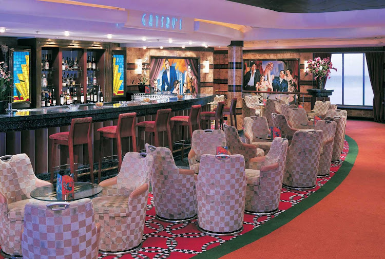 With sophisticated interiors and a great selection of cocktails and appetizers, Gatsby's Champagne Bar on Norwegian Star's deck 6 is a popular hangout.