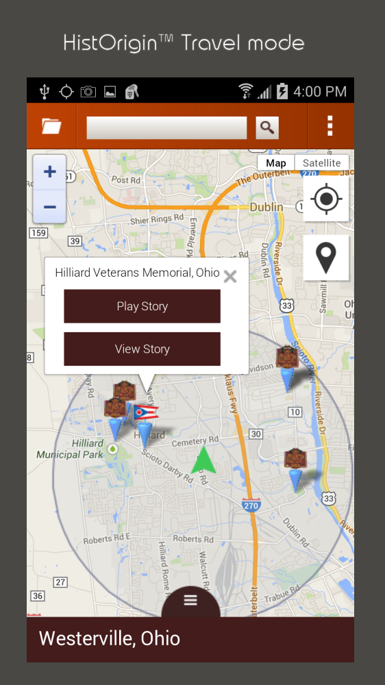 HistOrigin Travel App Screen 1