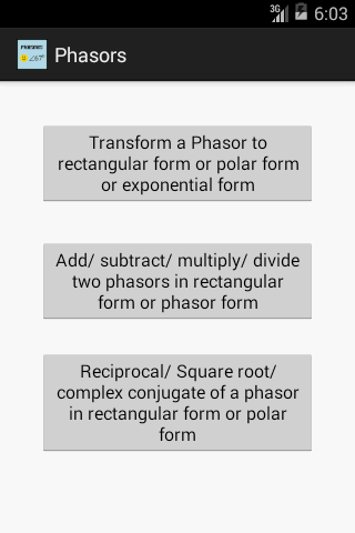 Android application MATH/Phasor/Complex number screenshort