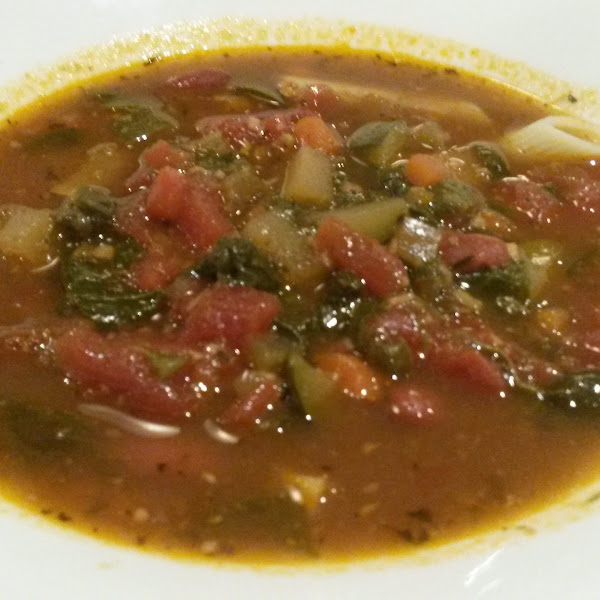 GF minestrone soup with GF ziti pasta