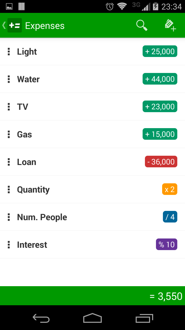 HowMuch Pro, Lists Calculator Screen 2