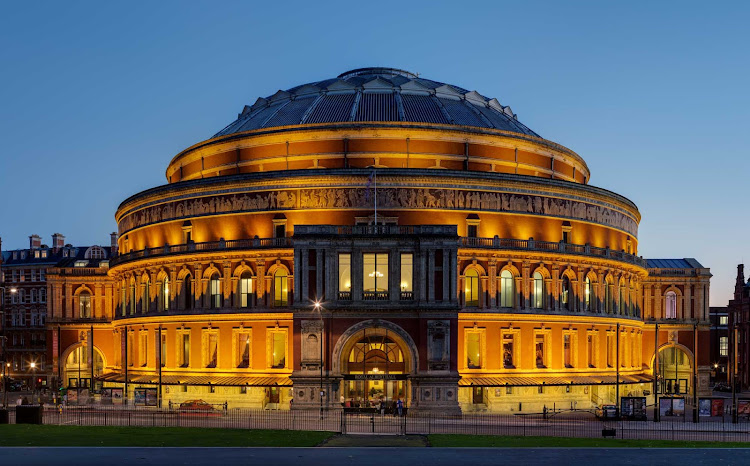 Royal Albert Hall as viewed from the Albert Memorial in Kensington Gardens in London.  