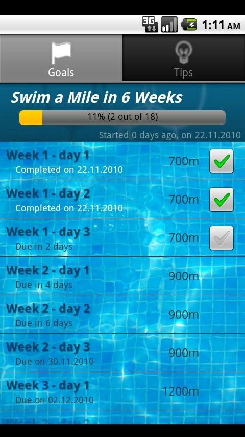 Android application Swim a Mile Pro screenshort