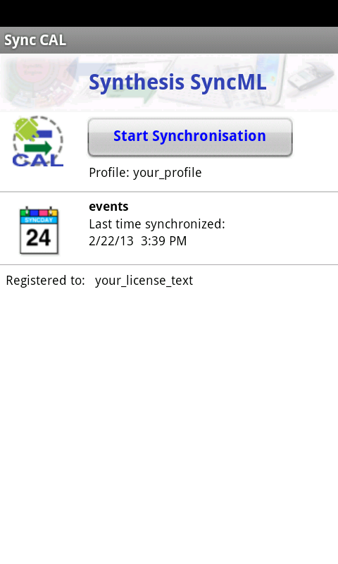 Android application SyncML Client (Calendar only) screenshort