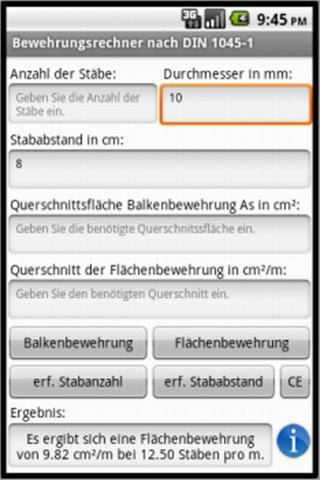 Bewehrungsrechner Screen 2