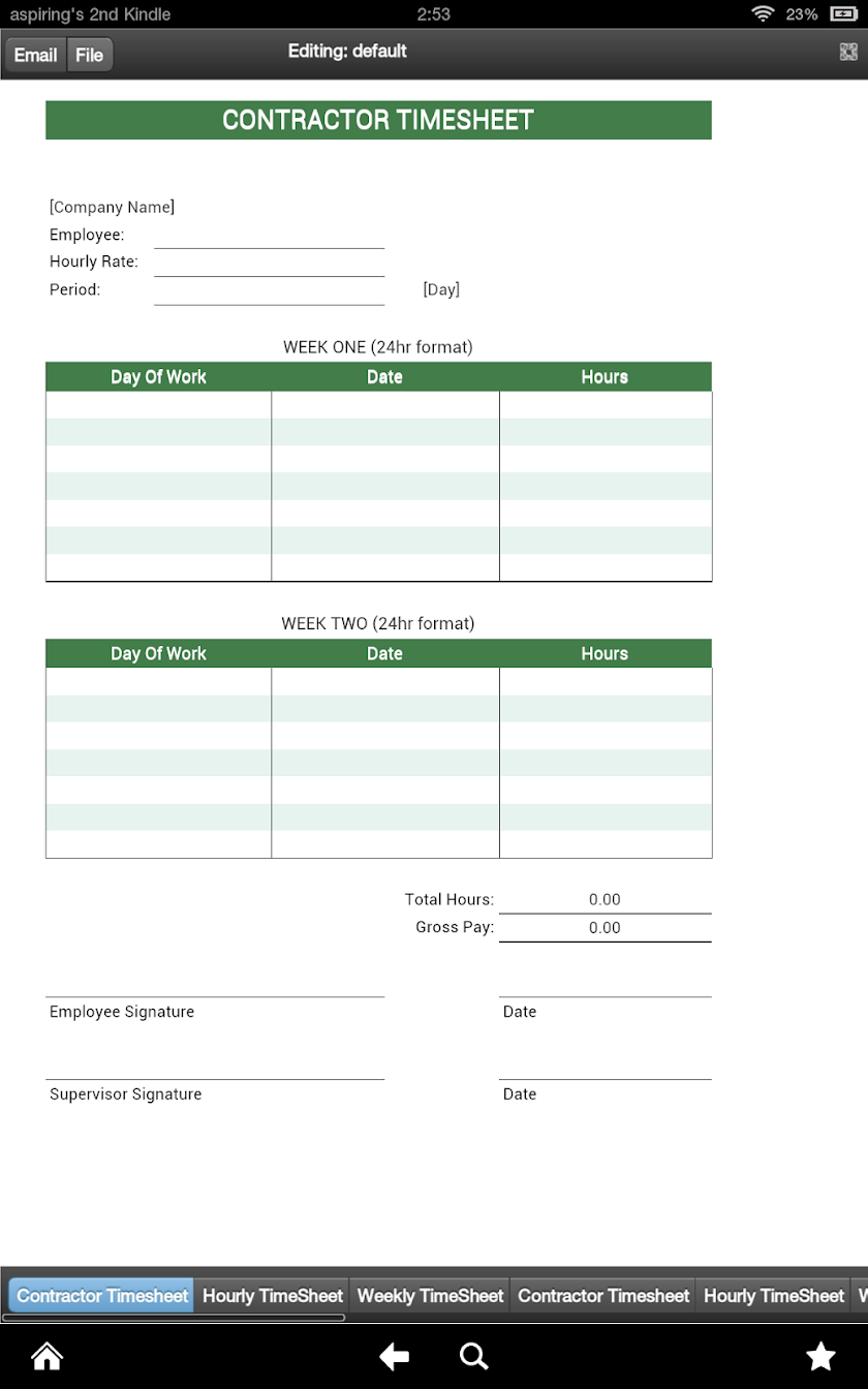Contractors Timesheet Screen 1
