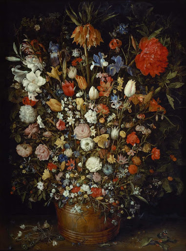 Flowers in a Wooden Vessel