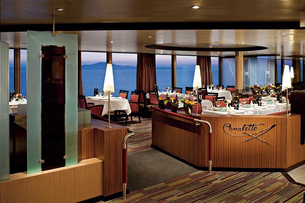 Holland-America-Canaletto - Canaletto is an elegant Nieuw Amsterdam table-service dinner option with linen tablecloths, crystal and china. Enjoy classic Italian cuisine while taking in a great view of the ocean.