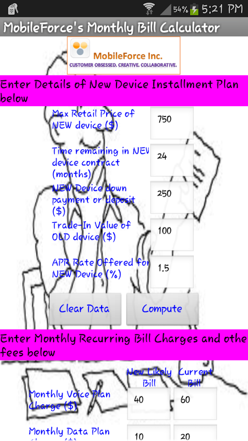 Android application Cell Phone Bill Money Saver screenshort