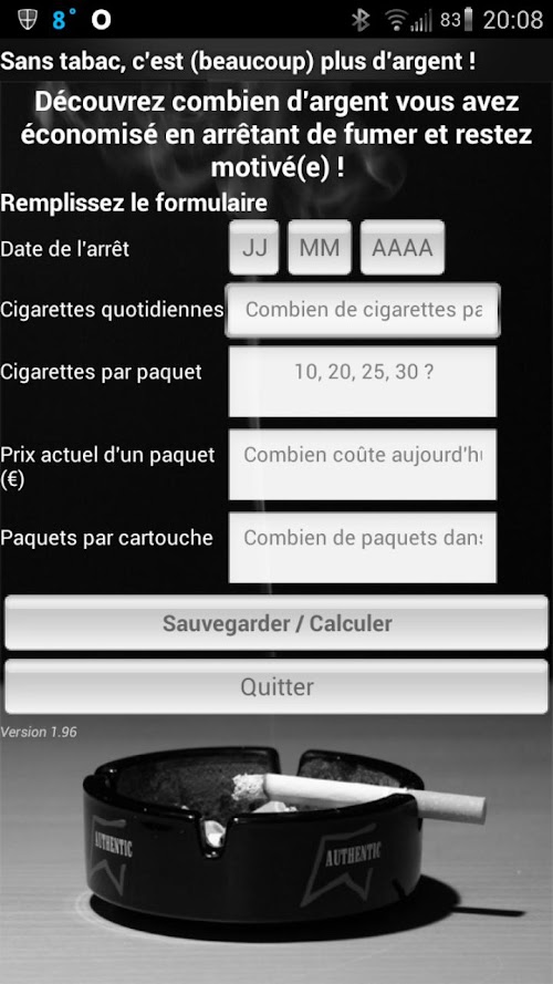 Android application Des sous sans tabac screenshort