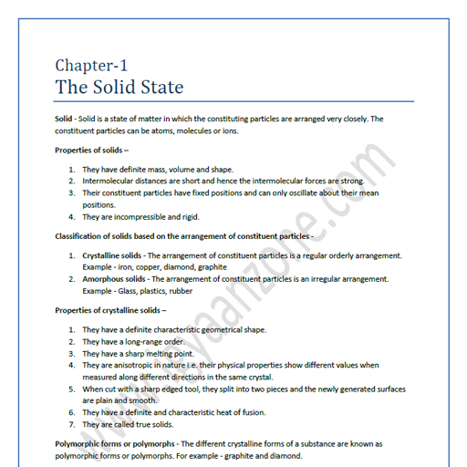 CBSE Chemistry Std 12