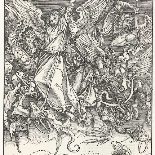 Aartsengel Michaël en zijn engelen bestrijden enkele draken, Albrecht ...