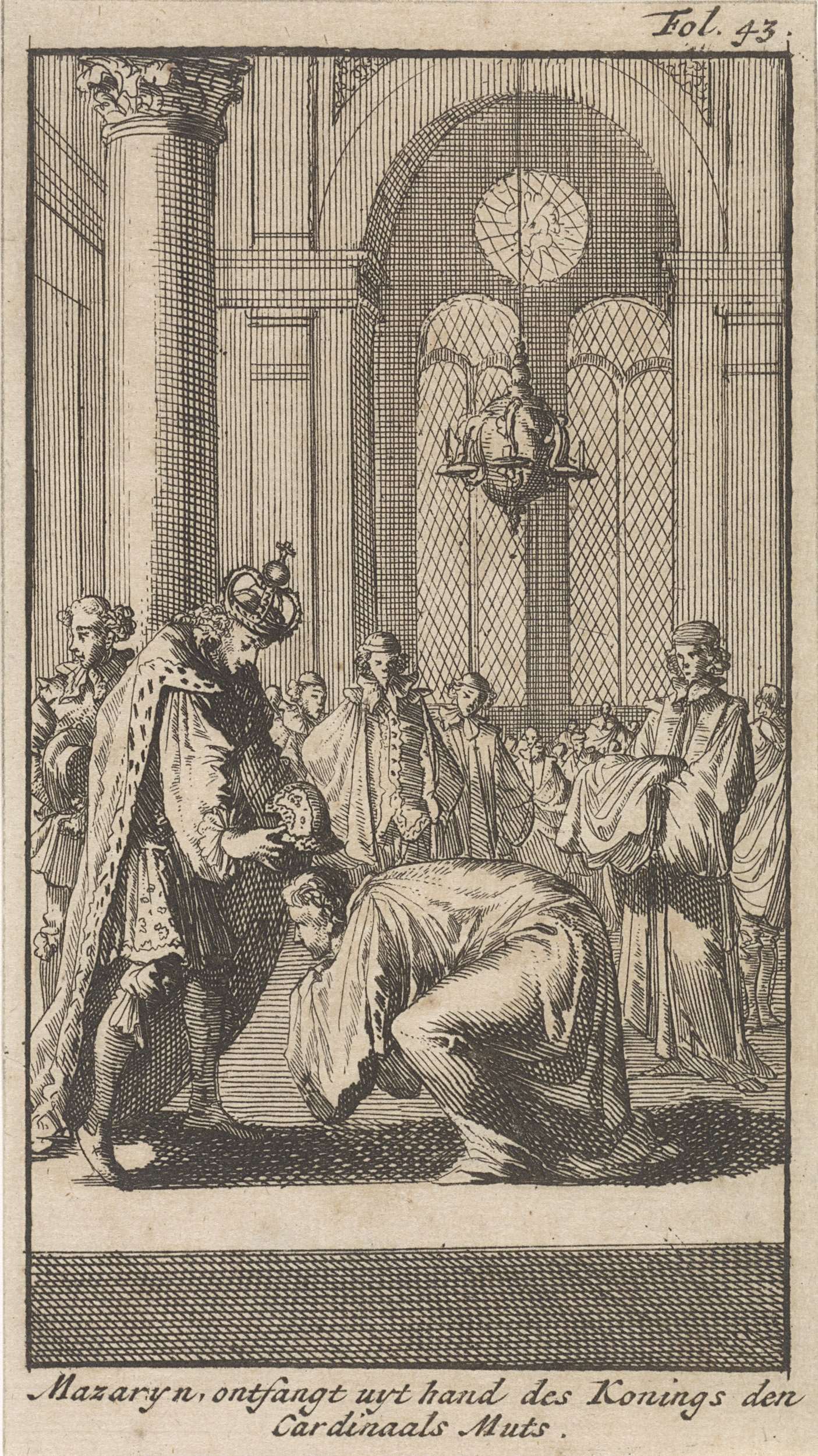 Mazarin ontvangt de kardinaalsmuts van Lodewijk XIII, 1640