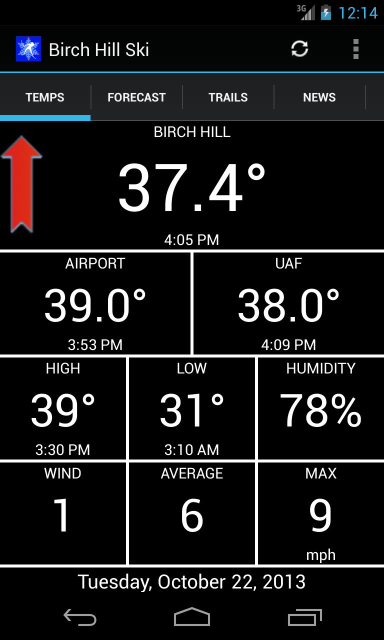 Android application Birch Hill Ski Temperature screenshort