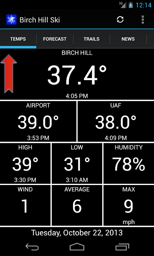 Android application Birch Hill Ski Temperature screenshort