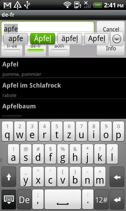 German-French Dictionary Screen 1