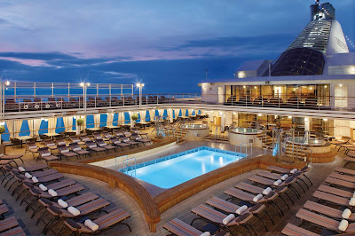 The alluring Pool Deck of Silver Spirit. The pool is refreshing in warmer climates and is heated in cooler ones.