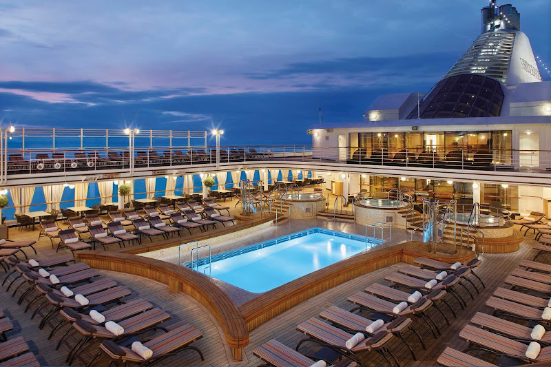 The alluring Pool Deck of Silver Spirit. The pool is refreshing in warmer climates and is heated in cooler ones.