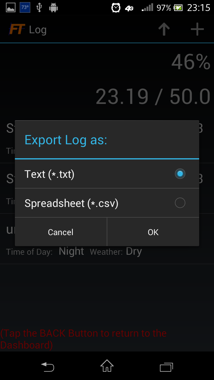 Fast Track Driving Log Screen 3
