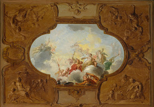 RIJKS: Jacob de Wit: Design for a ceiling painting with the Apotheosis of Aeneas, in the corners the Four Seasons 1725