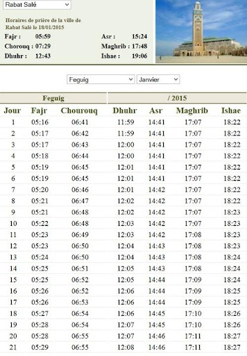 Horaires Prière Maroc