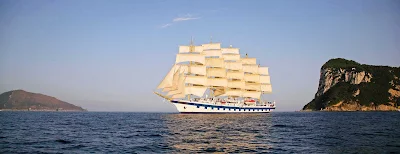   Royal Clipper, the world's only five-masted full-rigged sailing cruise ship, in Capri, Italy. 