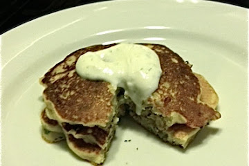 Savory Masa Corn Cakes with Green Chile, Cheese, and Lime Crema